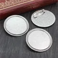 Silver round 30mm cabochon brooch settings with woven edge on dark wood surface - Silver Round Twisted Rope Style (B6-10)