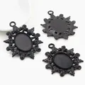 Three black oval alloy pendant bases with vintage floral patterns for DIY jewelry making - Black Scroll Leaf Trim Oval Pendant Base (D2-55)