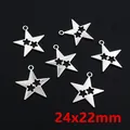 Silver hollow star pendants for DIY jewelry with 24x22mm size dimensions shown - Silver Hollow Double Star Charm (F3-19)