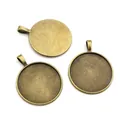 Three bronze alloy round pendant base trays for DIY jewelry making and time gem settings - Antique Bronze Round Retro Base Style (C4-42)