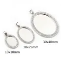 Three sizes of silver alloy oval pendant trays with rhinestones for DIY jewelry making - 1.3x1.8cm / Silver