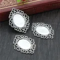 Three antique silver oval bezel settings with hollow filigree edges for DIY jewelry making - Antique Silver Filigree Lace Style (D4-25)