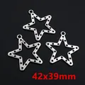 Three bright silver hollow star pendants in alloy material, 42x39mm for DIY jewelry - Silver Large Hollow Star Charm (F3-20)