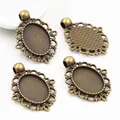 Set of 4 vintage bronze 13x18mm oval alloy pendant bases for DIY jewelry making - Antique Bronze Hollow Lace Oval Bezel (D4-12)