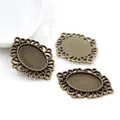 Three pieces of bronze oval alloy base settings for DIY jewelry making with filigree lace edge - Bronze Hollow Lace Style (D4-17)