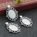 Three antique silver oval alloy pendant bases for DIY jewelry making with filigree edge - Antique Silver Oval Lace Frosted Base (D4-24)