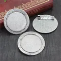 Antique silver DIY brooch tray bases with pins for jewelry making on vintage background - Antique Silver Round Woven Style (B5-24)
