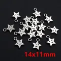 Silver star pendant with engraved smiley face for DIY jewelry making 14x11mm - Silver Smiley Face Star Charm (F3-23)