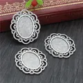 Antique silver 13x18mm oval alloy pendant base with hollow lace edge for DIY jewelry - Antique Silver Filigree Frosted Bezel (D4-23)