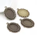 Set of 4 vintage oval bronze alloy pendant trays with ornate hollowed lace edges for DIY - Antique Bronze Oval Frosted Base Style (D4-02)