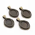 Set of four bronze oval alloy pendant trays with embossed floral edges for DIY jewelry making - Bronze Embossed Lace Oval Pendant Style (D4-39)
