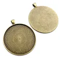 Vintage bronze round pendant trays with geometric texture for DIY jewelry making - 45mm / Antique Bronze