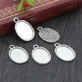 Five-piece set of oval alloy cabochon settings in antique silver for DIY jewelry crafts - Antique Silver Sunburst Pattern Style (D4-28)