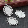 Oval antique silver alloy pendant base with hollow floral edges for DIY jewelry making - Antique Silver Oval Lace Bezel Style (D4-20)
