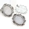 Trois supports de pendentif ovales en alliage argenté pour bijoux DIY avec bords ciselés - Base Ovale Feuillage Argent Antique (C1-20)