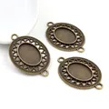 Three antique bronze oval bezel trays with lace edges for DIY jewelry making - Bronze Double Loop Hollow Lace Base (D4-14)
