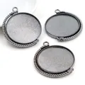 Lot de 3 supports de pendentif rotatifs 30mm noir fusil avec cadre perlé pour bijoux DIY - Métal canon