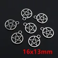 Pack of 7 silver alloy star in circle pendants measuring 16x13mm for DIY jewelry making - Silver Star Ring Charm (F3-26)