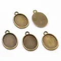 Five oval antique bronze alloy pendant trays with sunburst patterns for DIY jewelry making - Bronze Sunray Pattern Bezel Style (D4-11)