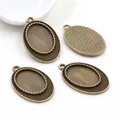 Set of 4 antique bronze oval pendant bases for DIY jewelry making with textured back - Bronze Beaded Oval Pendant Base (D4-13)