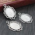 Three antique silver oval alloy pendant bases with lace edges for DIY jewelry making - Antique Silver Vintage Hollow Lace Style (D4-21)
