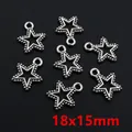 Set of seven vintage silver hollow star pendants in 18x15mm for jewelry making - Antique Silver Beaded Star Charm (P3-11)