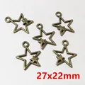 Five-piece set of antique bronze star pendants for DIY jewelry making, size 27x22mm - Bronze Hollow Star Charm (P4-40)