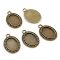 Five vintage bronze oval alloy pendant trays with textured back for DIY jewelry making - Antique Bronze Woven Oval Bezel Base (D4-10)