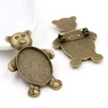 Antique bronze bear shaped brooch base with oval setting for DIY jewelry making - Antique Bronze Bear Shape Style (C1-24)