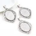 Support de pendentif rétro en alliage argenté avec cadres ovales pour bijoux DIY - Antique Silver Baroque Bezel (C2-42)