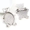 Vintage silver bear brooch setting with 18x25mm oval bezel for DIY jewelry projects - Antique Silver Bear Shape Style (C2-51)