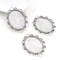 Three oval vintage alloy pendant bases with hollow lace edges for DIY jewelry making - Antique Silver Oval Filigree Bezel