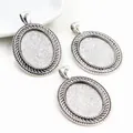Trois supports de pendentif ovales en alliage avec bordure motif corde argent antique - Antique Silver Rope Edge Base (C2-19)