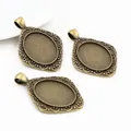 Trois supports de pendentif en bronze antique avec base ovale pour création de bijoux - Bronze Rhombus Frame Bezel (C3-48)