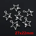 Pack of 6 silver alloy star charms for DIY jewelry making, 27x22mm hollow pentagrams - Silver Hollow Double Star Charm (R3-13)