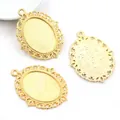 Macro view of gold alloy oval pendant base with intricate filigree lace detailing - Gold