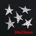 Pack of 5 retro silver alloy star pendants for DIY jewelry making in 30x22mm size - Antique Silver Patterned Star Charm (R7-02)