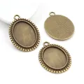 Trois supports de pendentif ovales en bronze antique avec bord perlé pour la création de bijoux - Antique Bronze Bead Bezel (C3-18)