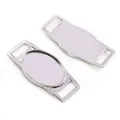 Silver alloy oval bezel connector with dual loops for DIY bracelet jewelry making - Silver Oval Bezel with Side Holes