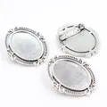 Set of 3 antique silver oval brooch base settings with baroque floral edges for DIY jewelry - Antique Silver Baroque Lace Style (C1-39)