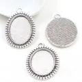 Support pendentif ovale en alliage argent antique avec bord perlé pour bijoux DIY - Antique Silver Beaded Oval Base (C2-25)