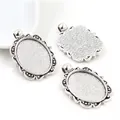 Supports de pendentif ovales en alliage argenté antique avec bord dentelle pour bijoux DIY - Antique Silver Lace Bezel (C2-48)