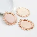 Macro view of 18x25mm rose gold oval lace bezel settings for DIY necklace pendants - Rose Gold Lace Style (C3-64)