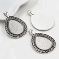 Three silver teardrop alloy pendant settings for DIY jewelry making with retro textured edges - Shiny Silver Vintage Texture Style (C2-43)