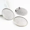 Silver oval brooch base pendants made of alloy for DIY jewelry with pin back components - Silver Oval Frosted Base Style (B4-29)