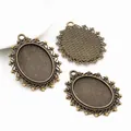 Three 18x25mm antique bronze oval cabochon tray bases with elegant lace bezel edges - Lace Edge Style (C3-13)