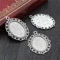 Vintage 18x25mm oval filigree alloy pendant trays with antique silver finish for DIY jewelry - Antique Silver