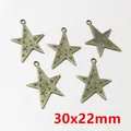 Set of 5 vintage bronze star alloy pendants for DIY jewelry making 30x22mm - Antique Bronze Patterned Star Charm (R7-38)