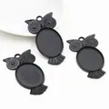 Support de pendentif hibou noir mat en alliage avec lunette 18x25mm pour bijoux DIY - Black Owl Bezel Base (C3-43)