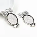Support de pendentif hibou argenté vintage avec base ovale 18x25mm pour bijoux DIY - Antique Silver Owl Bezel (C2-49)